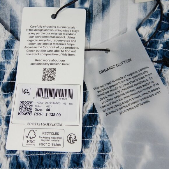 SCOTCH & SODA Smocked Long Sleeve Top Blouse US Size 10 L Bow Back Teal Tie Dye - Picture 8 of 11